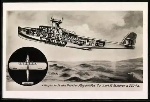 AK Längsschnitt des Dornier Flugschiffes Do X