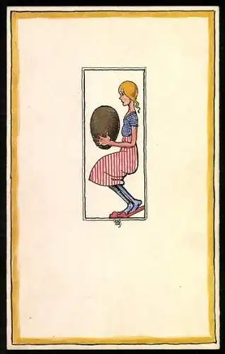 4 Handzeichnungen / Ansichtskarten-Entwürfe Knicksendes Mädchen mit goldenem Osterei aus der Tschecho-Slowakei