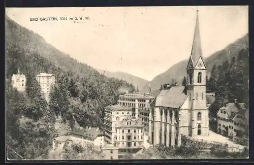 AK Bad Gastein, Kirche und Villa Victoria