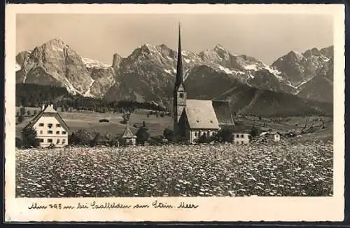 AK Saalfelden am Stein, Alm mit Kirche