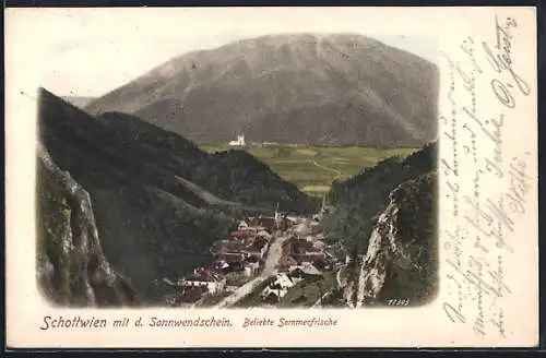 AK Schottwien, Teilansicht mit Strassenpartie und Sonnwendstein