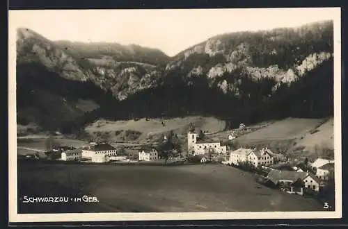 AK Schwarzau im Geb., Teilansicht mit Kirche