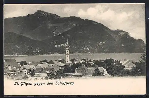 AK St. Gilgen, Ortspanorama gegen den Schafberg