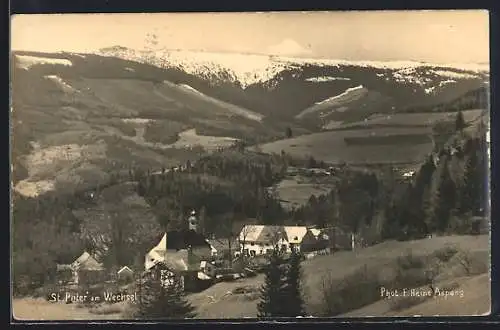 AK St. Peter am Wechsel, Gesamtansicht mit Umgebung aus der Vogelschau