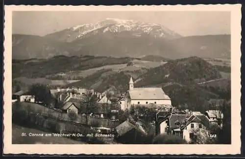 AK St. Corona am Wechsel, Totalansicht mit Schneeberg