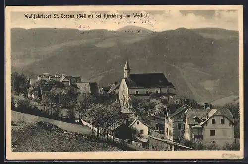 AK St. Corona am Wechsel, Totalansicht mit Bergpanorama