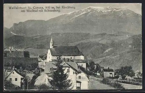 AK St. Corona am Wechsel, Teilansicht mit Schneeberg aus der Vogelschau