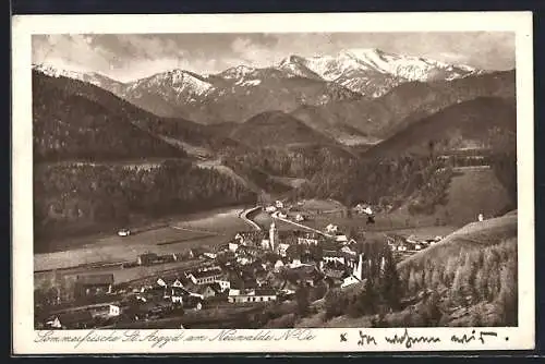AK St. Aegyd a. Neuwalde, Ortsansicht mit Bergpanorama