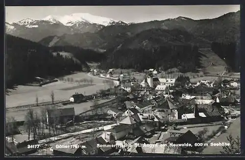 AK St. Aegyd am Neuwalde, Totalansicht mit Göller aus der Vogelschau
