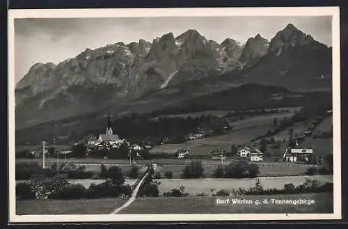 AK Werfen, Ortsansicht gegen Tennengebirge