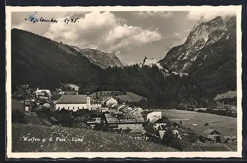 AK Werfen, Teilansicht gegen den Pass-Lueg mit Ruine
