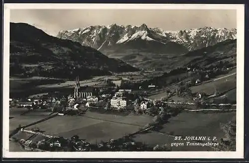 AK St. Johann i. P., Gesamtansicht gegen Tennengebirge aus der Vogelschau