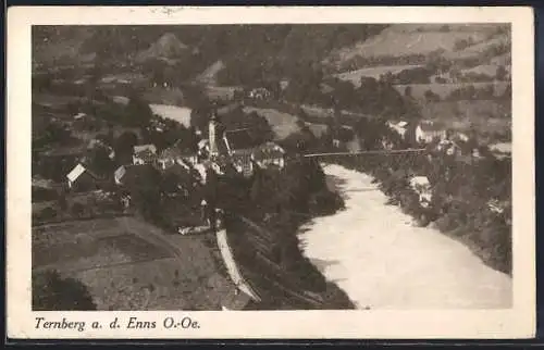 AK Ternberg a. d. Enns, Uferpartie mit Kirche und Brücke