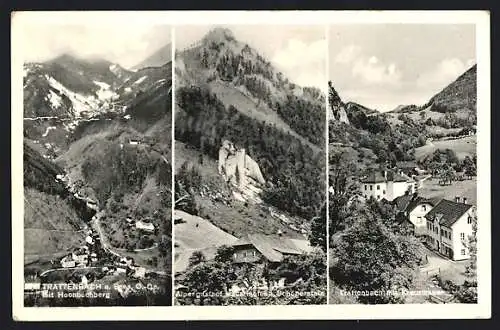 AK Trattenbach a. Enns, Gasthof Klausriegler a. Schoberstein, Ortsansichten mit Hochbuchberg und Kreuzmauer