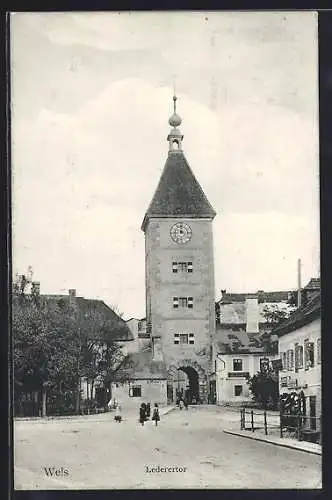 AK Wels, Strassenpartie am Ledererturm