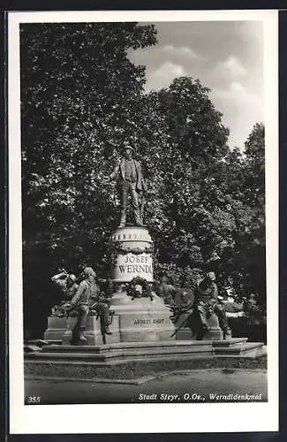 AK Steyr /O. Oe., Blick auf das Werndldenkmal