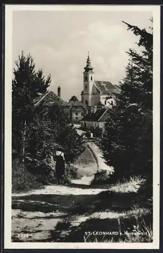 AK St. Leonhard a. Hornerwald, Ortsansicht vom Waldweg aus