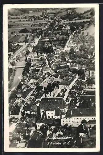 AK Scheibbs, Ortschaft aus der Luft gesehen, Fliegeraufnahme