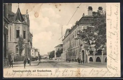 AK München, Ismaningerstrasse mit Krankenhaus