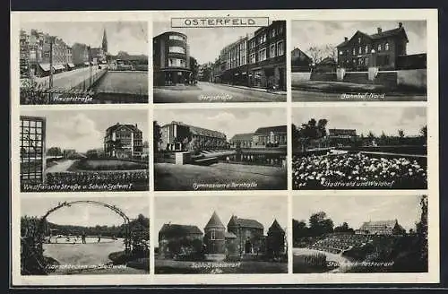 AK Osterfeld / Oberhausen, Bahnhof, Hauptstrasse, Gymnasium u. Turnhalle, Schloss Vonderort