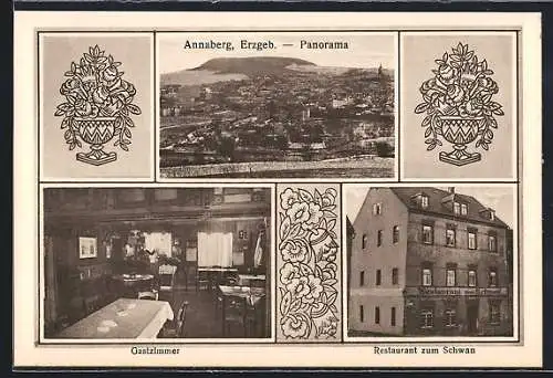 AK Annaberg /Erzgeb., Restaurant zum Schwan, Inh. Paul Sommer, Innenansicht und Panorama