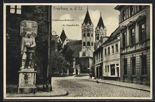 AK Freyburg a. U., Strassenpartie mit Blick zur St. Anna-Kirche