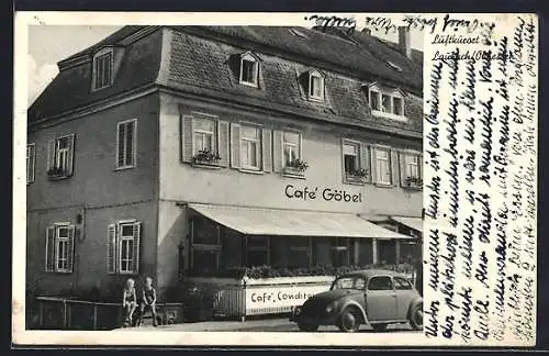 AK Laubach / Oberhessen, Cafe Göbel, Inh.: Paul Hagen, Auto Volkswagen VW Käfer
