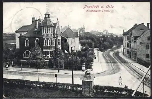 AK Neustadt a. d. Orla, Blick über die Arnshaugker Strasse mit Restaurant