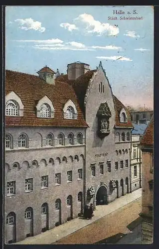AK Halle / Saale, Strassenpartie am Städtischen Schwimmbad
