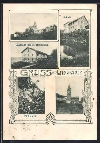 AK Langfurth / Schöfweg, Gasthaus des M. Ranzinger, Schule und Pichelstein