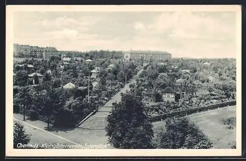 AK Chemnitz, Kleingärtnerverein Erdenglück, Kolonie aus der Vogelschau