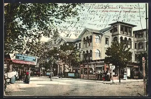 AK Ahlbeck / Ostseebad, Gasthaus Junker, Ecke Dünen g. Seestrasse, Buchhandlung