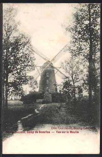 AK Bourg-Léopold, Camp de Berverloe, Vue sur le Moulin, Windmühle