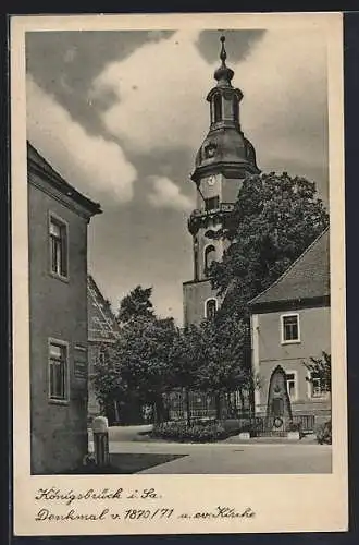 AK Königsbrück i. Sa., Denkmal 1870 / 71 und ev. Kirche