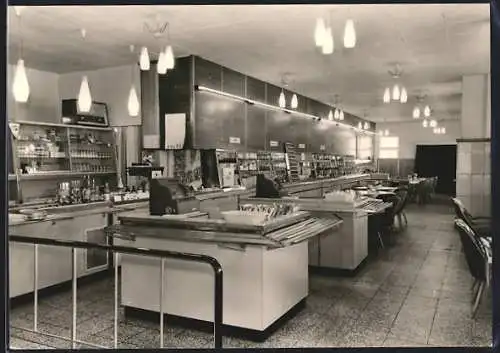 AK Grosser Inselsberg, HO-Gaststätte, Innenansicht mit Kassen