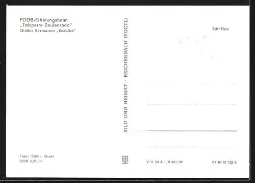 AK Zeulenroda, FDGB-Erholungsheim, Grosses Restaurant Seeblick