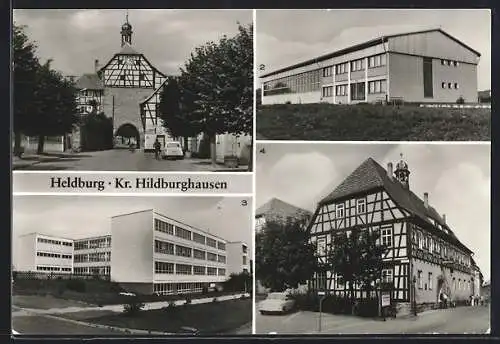 AK Heldburg /Hildburghausen, Untere Vorstadt, Turnhalle und Polytechnische Oberschule