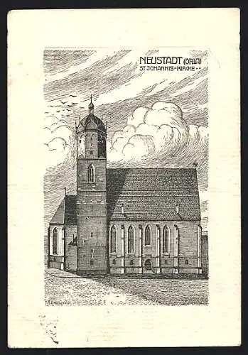Künstler-AK Neustadt /Orla, St. Johannis-Kirche