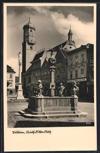 AK Weilheim / Oberbayern, Platz mit Café Stoll