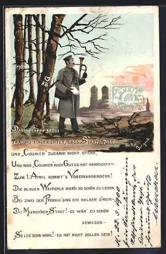 Künstler-AK Abschied von der privaten Stadtpost, Postgeschichte