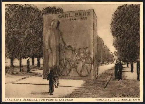 Künstler-AK Mannheim, Ferstpostkarte zur Enthüllung des Carl Benz-Denkmals 1933, Ganzsache