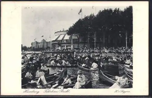 AK Hamburg, 31. Dt. Philatelistentag 1925, Fährhaus-Bucht, Ruderboote, Ganzsache