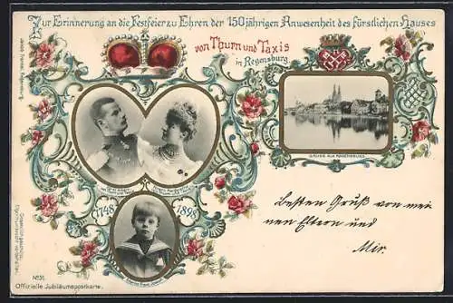 AK Regensburg, Fürst Albert von Thurn & Taxis, Fürstin Margaretha, Erbprinz Franz Joseph, Ganzsache Bayern