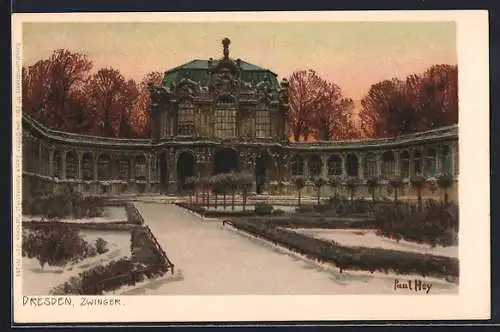 Künstler-Lithographie Paul Hey: Dresden, Partie im Zwinger
