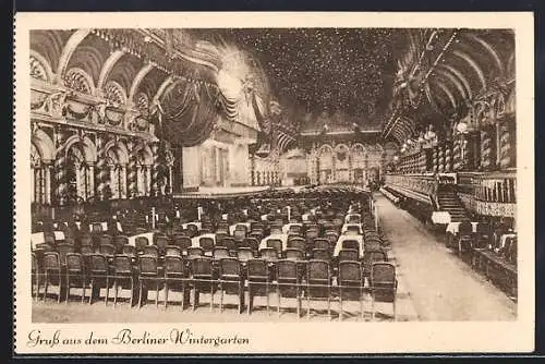 AK Berlin, Innenansicht Wintergarten Variete, Ganzsache
