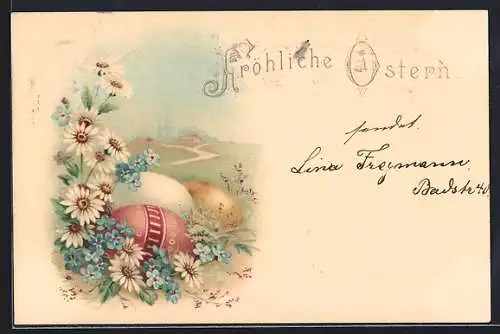 AK Ostereier und Blumen, Ostern, Private Stadtpost