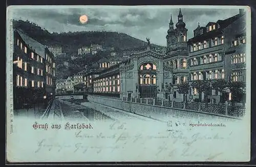 Lithographie Karlsbad, Sprudelcolonade, Halt gegen das Licht