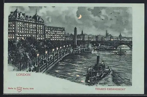 Lithographie London, Thames Embankment, Halt gegen das Licht