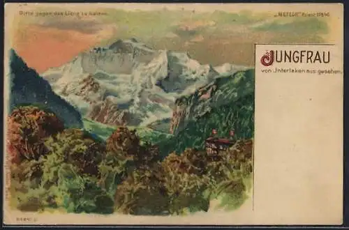 Lithographie Interlaken, Jungfrau, Halt gegen das Licht