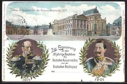 Lithographie 30 Jahre Deutsches Kaiserreich und Deutsche Reichspost, Kaiser Wilhelm I., Ganzsache